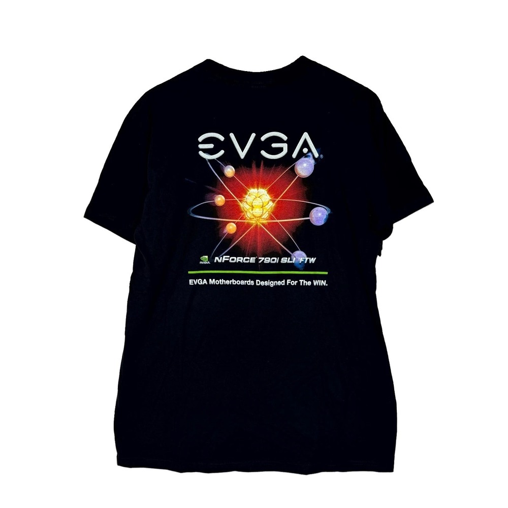 Nvidia EVGA Promotional T-Shirt Men's Large Black Cotton Crewneck Graphic Tee